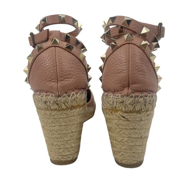 Valentino Garavani Rockstud Double Leather Wedge Espadrille Pink Size 39 - Picture 7 of 12